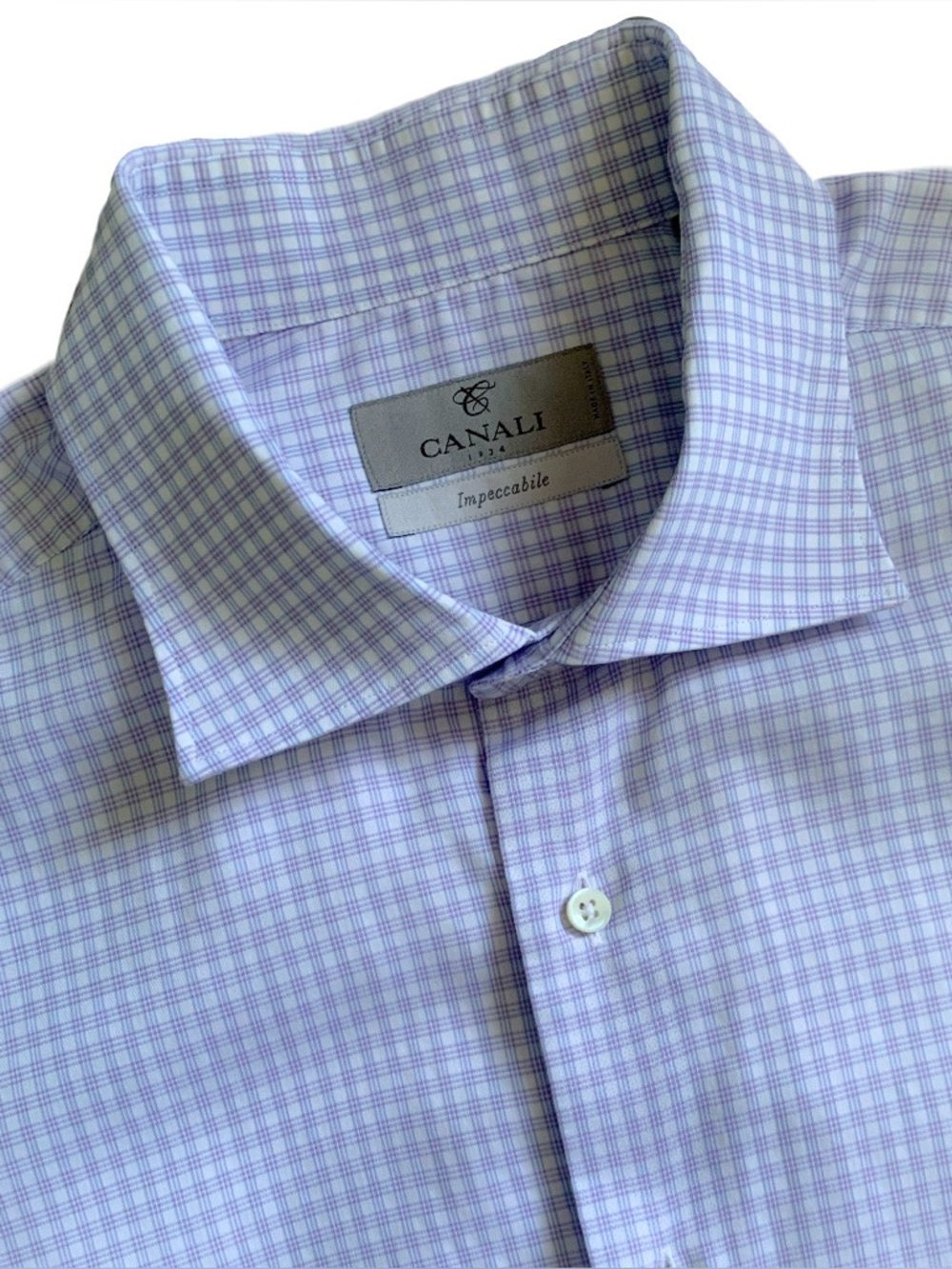 Canali Impeccabile Check Lilac Long Sleeve Dress Shirt Size 16.5